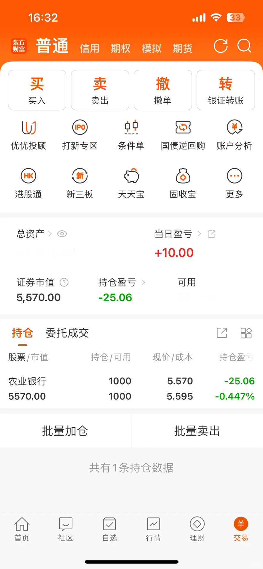 长期持有农业银行