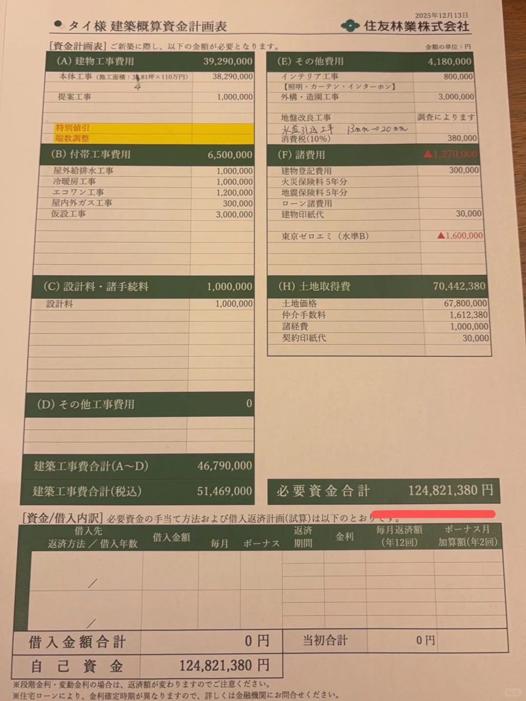 🏠住友林業给的第一次报价
