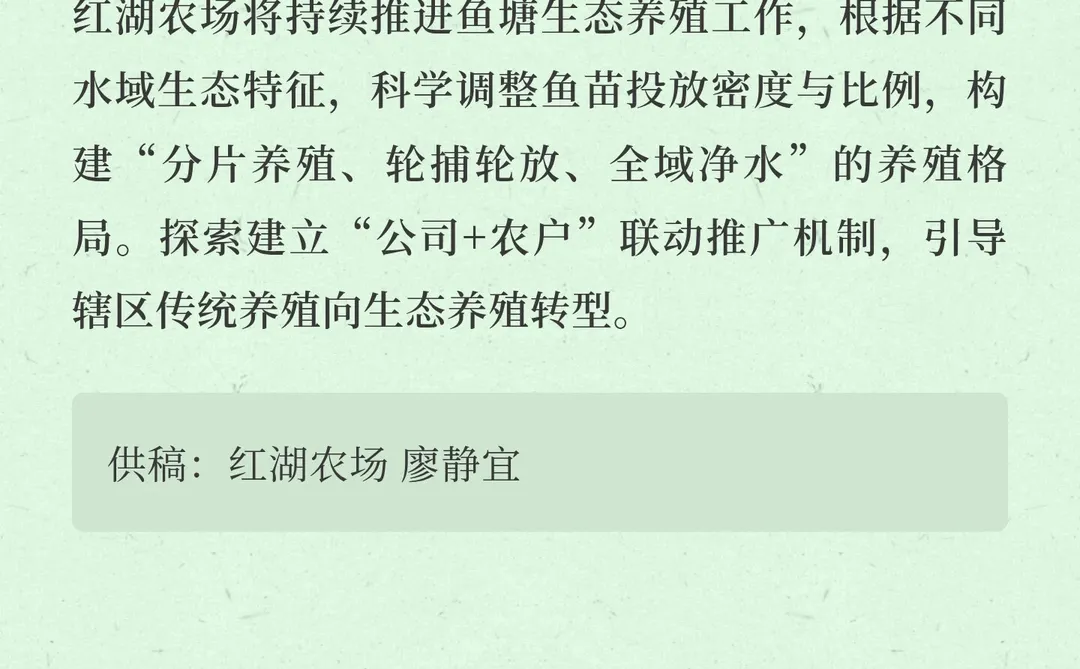 红湖农场“保水渔业”生态养殖项目