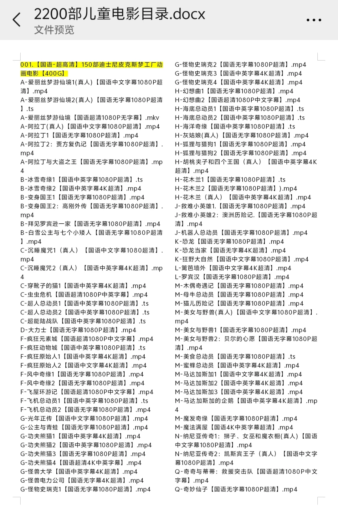 2200＋部动画电影，全部可下载可投屏