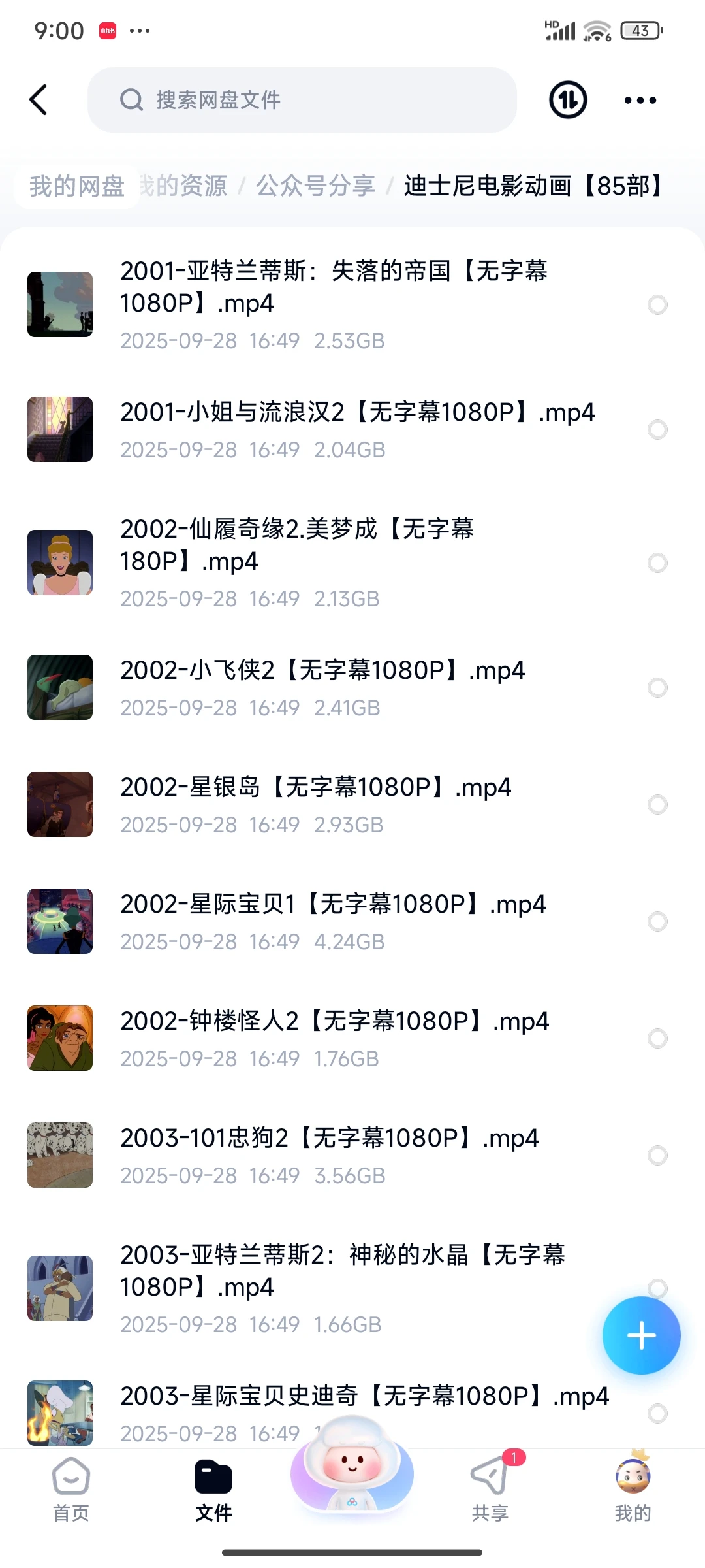 免费分享！迪士尼动画电影85部