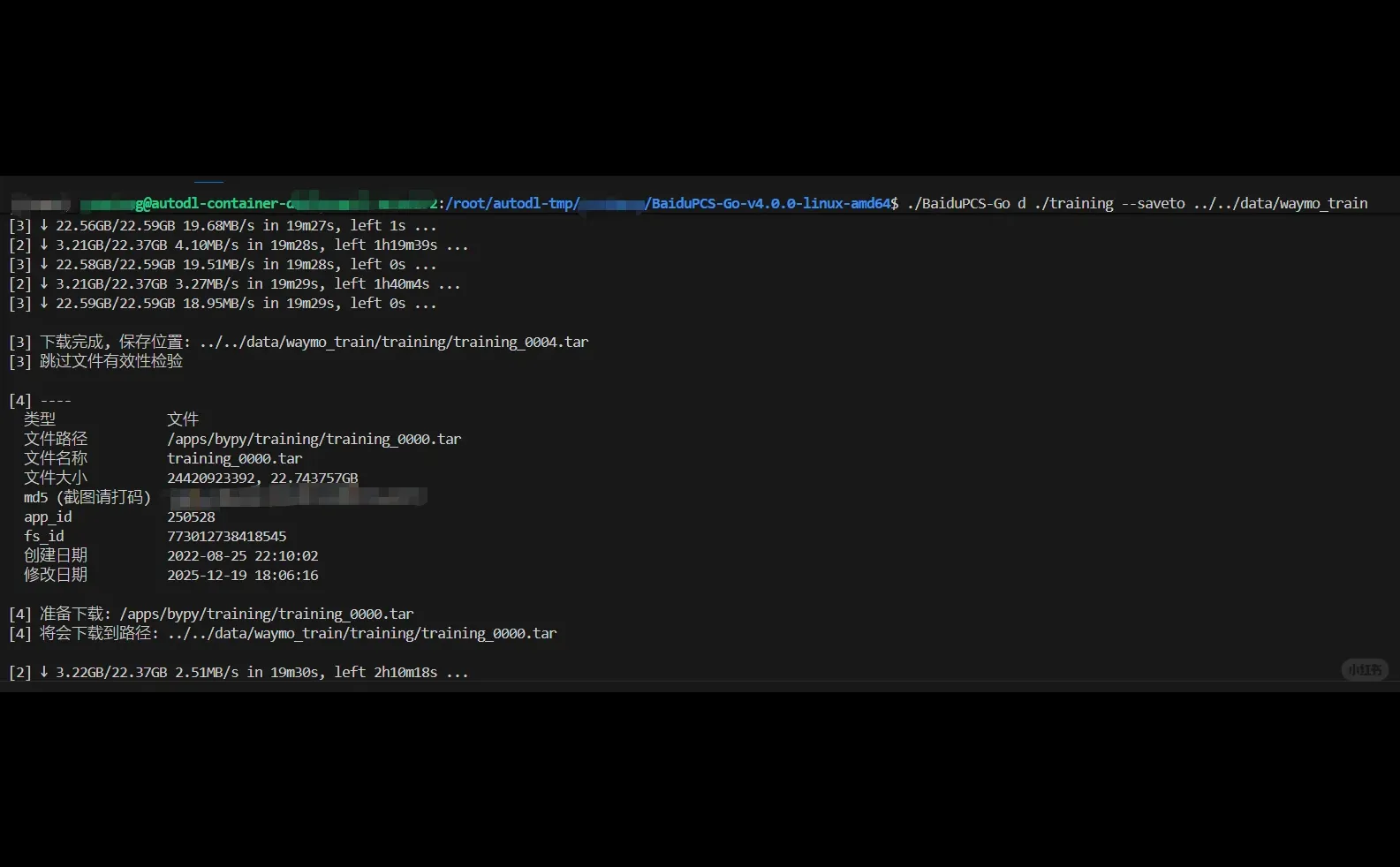 从百度网盘里往服务器上下载数据集
