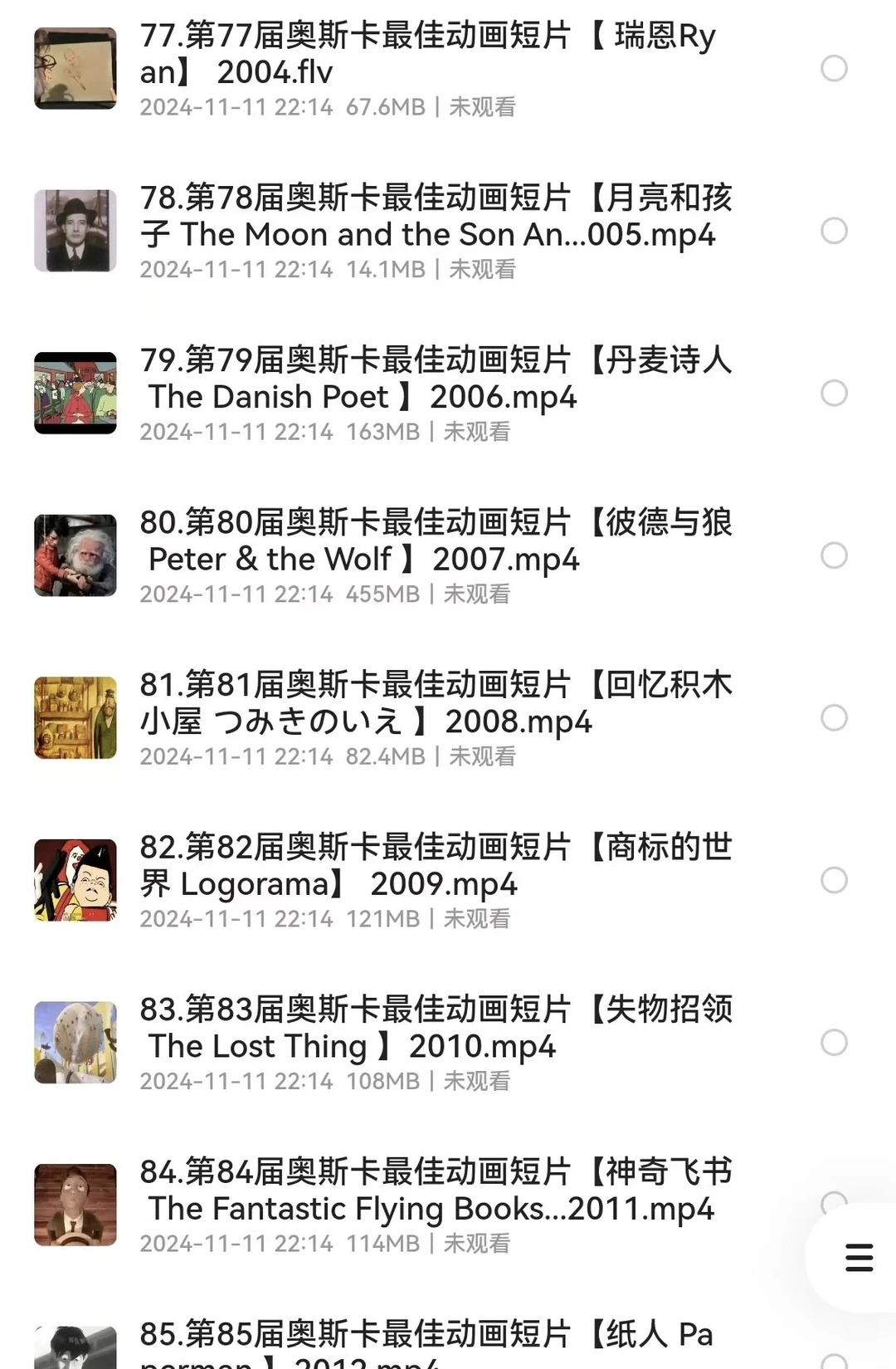 终于找到了！奥斯卡动画短片海量