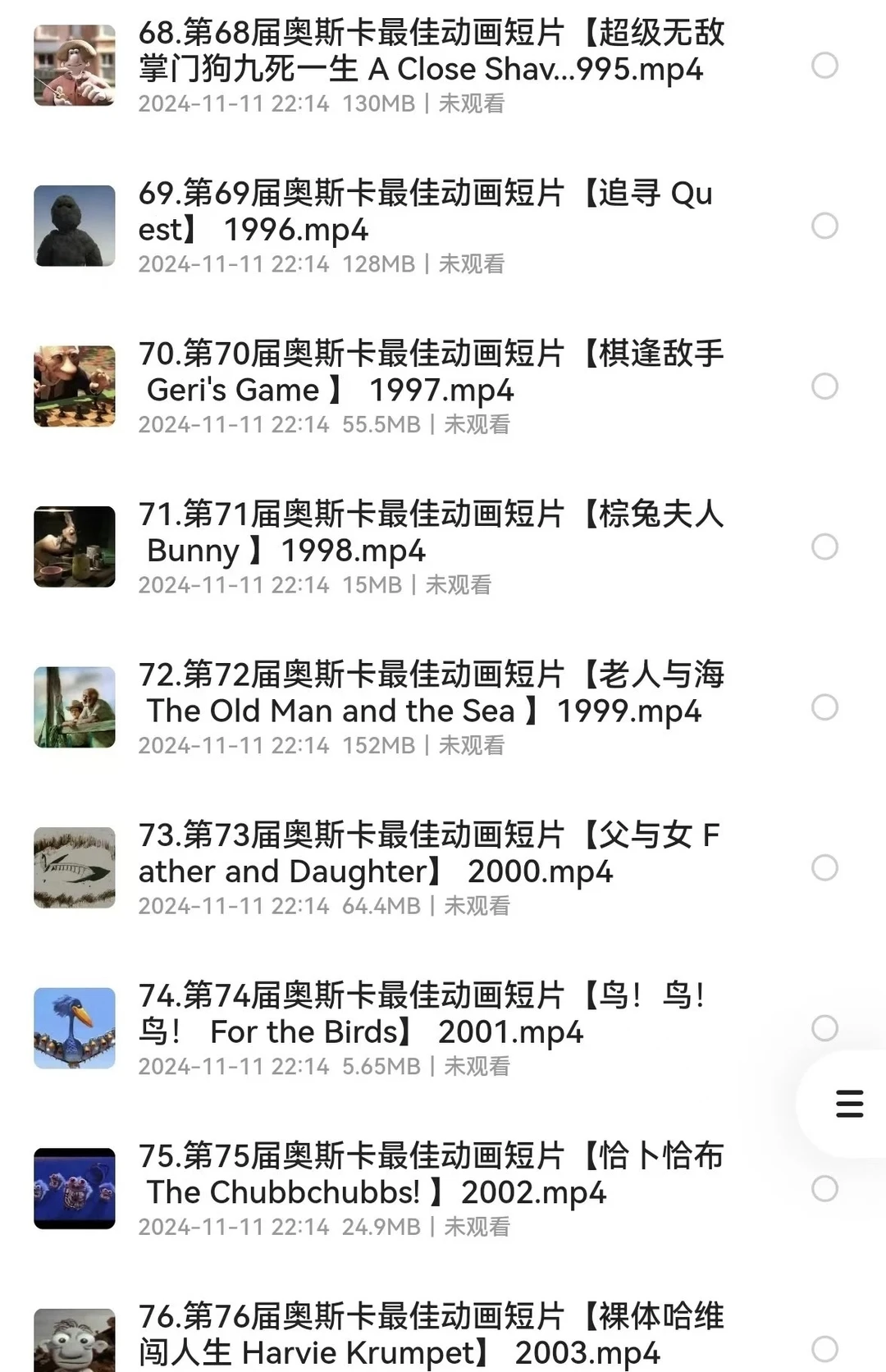 终于找到了！奥斯卡动画短片海量