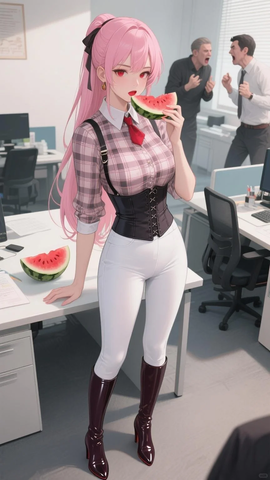 办公室里正在吃瓜的美女小姐姐