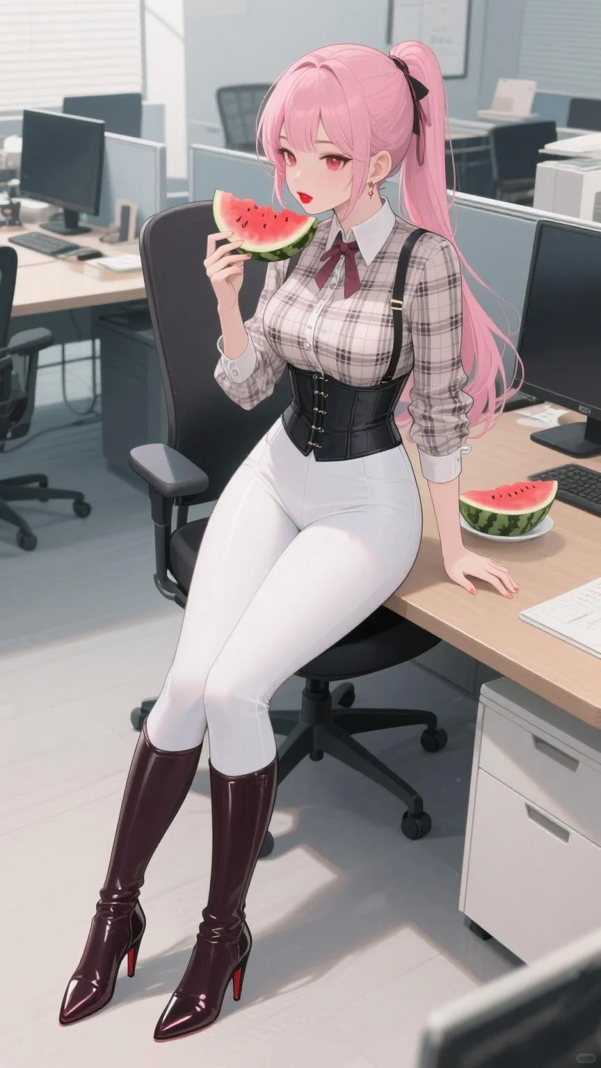 办公室里正在吃瓜的美女小姐姐