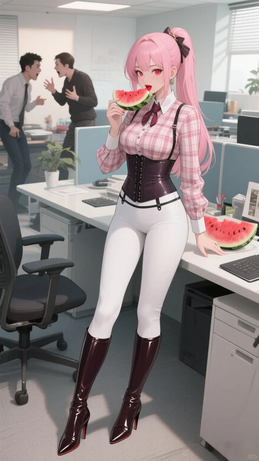 办公室里正在吃瓜的美女小姐姐