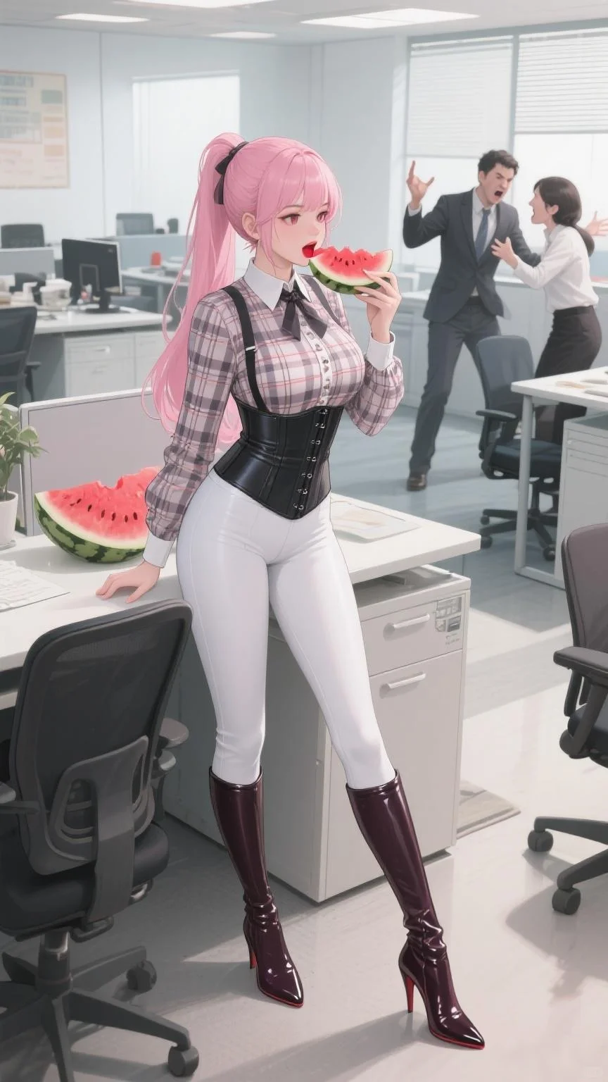 办公室里正在吃瓜的美女小姐姐