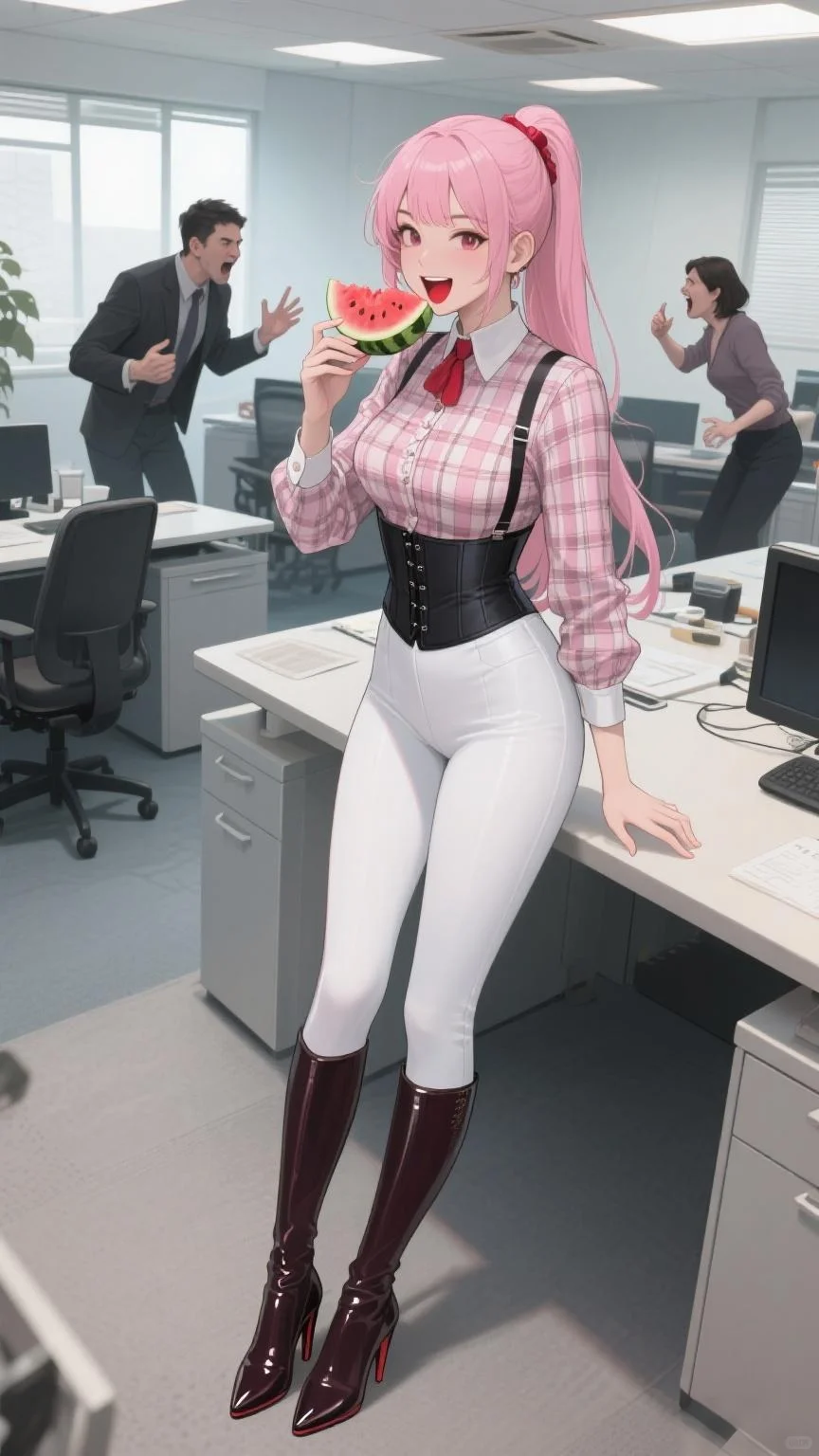 办公室里正在吃瓜的美女小姐姐