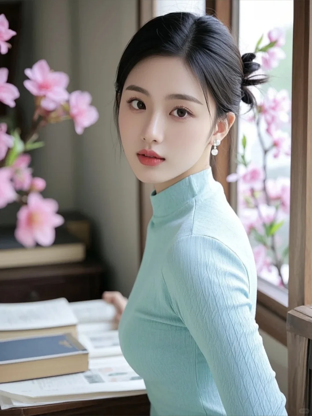 淡青色清冷的女生~AI生成