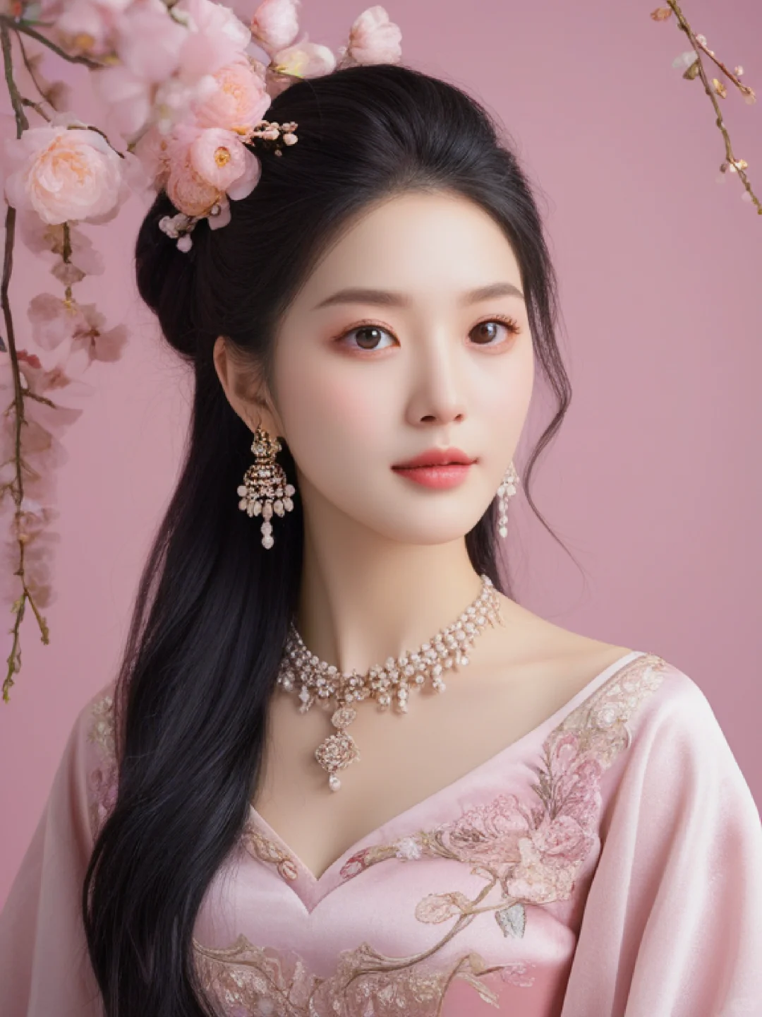 AI美女粉色礼服