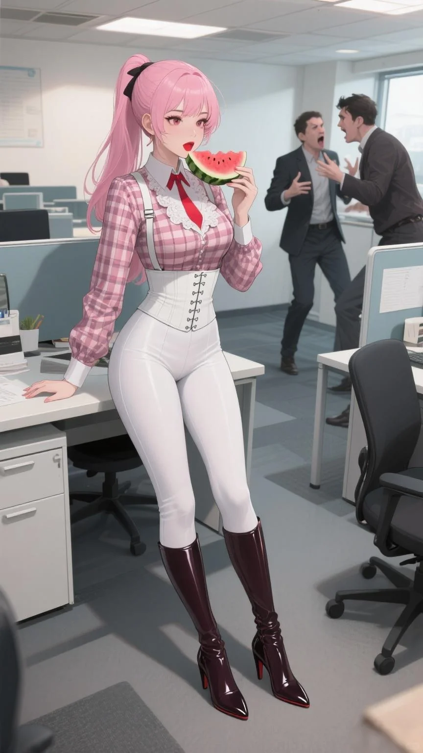 办公室里正在吃瓜的美女小姐姐