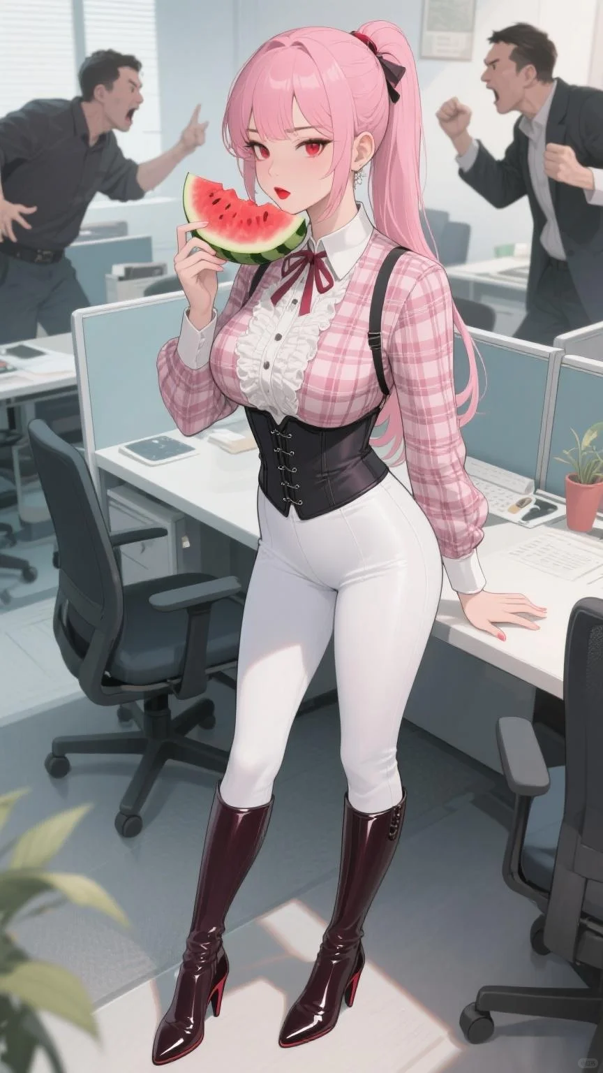 办公室里正在吃瓜的美女小姐姐
