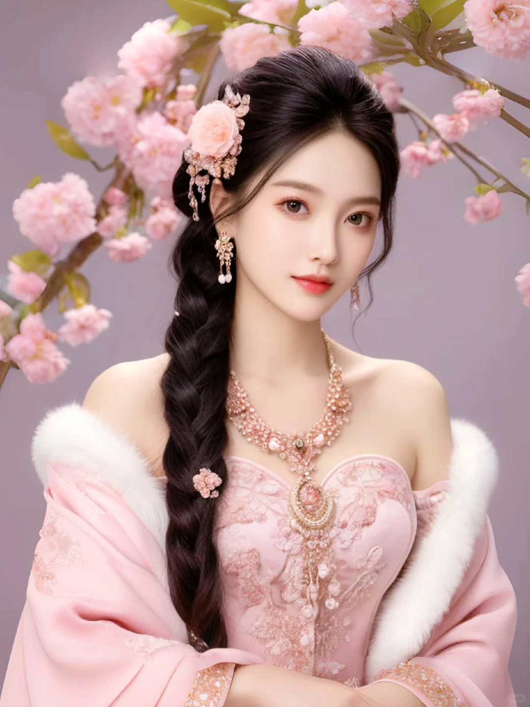 AI美女粉色礼服