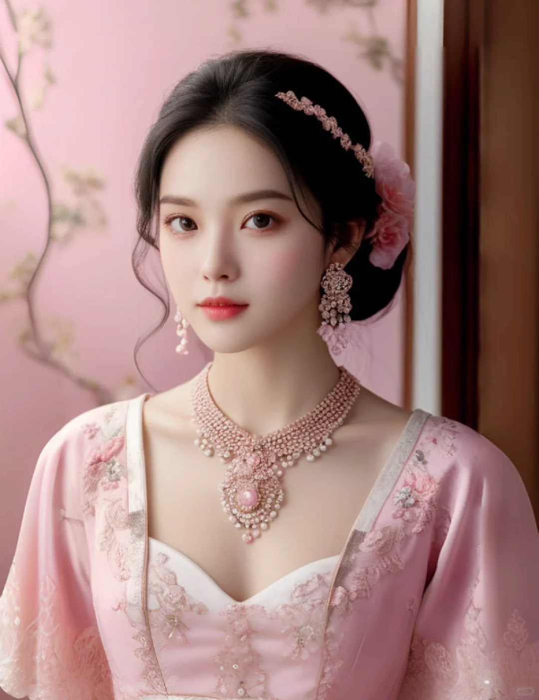 AI美女粉色礼服