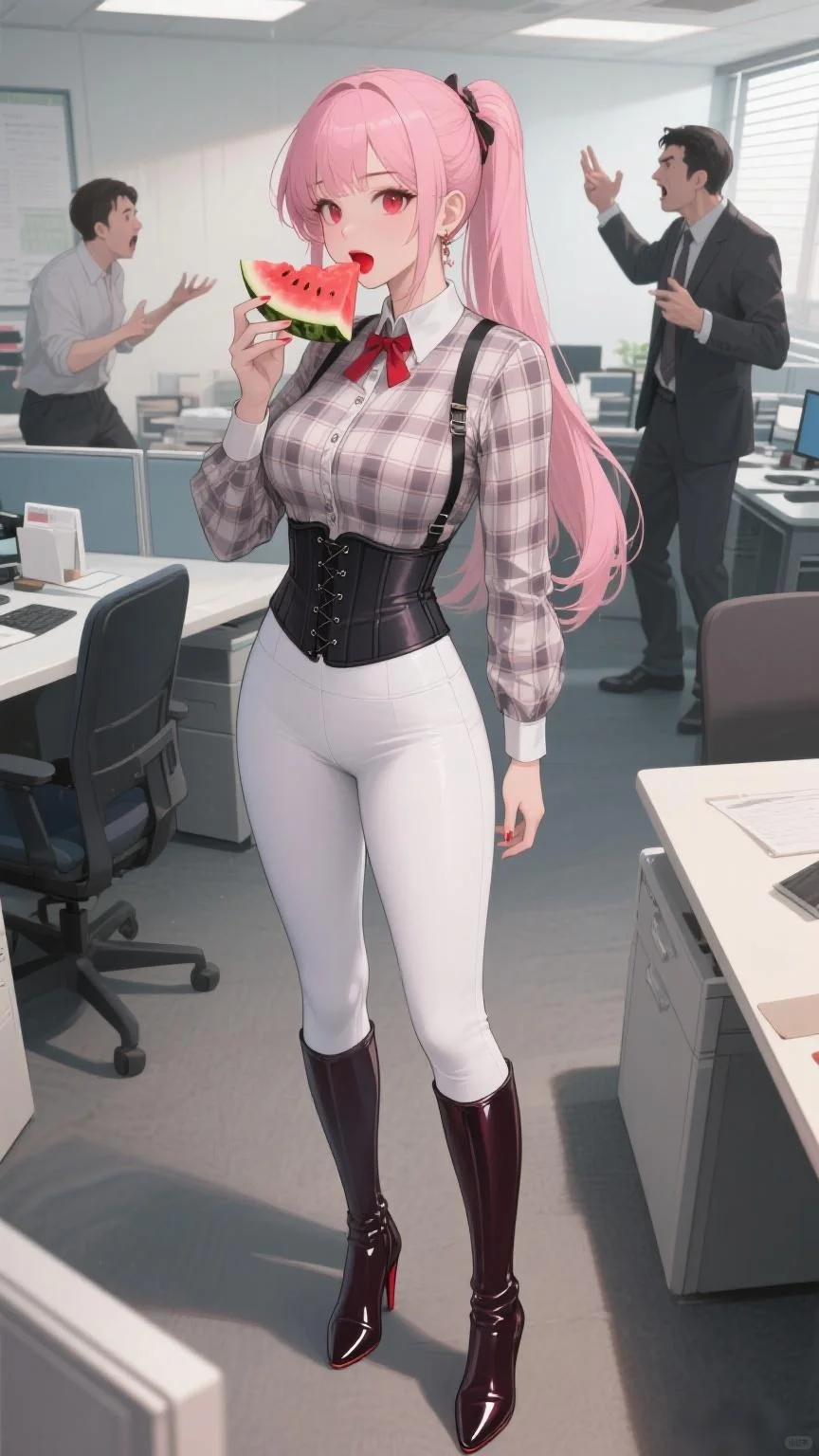 办公室里正在吃瓜的美女小姐姐