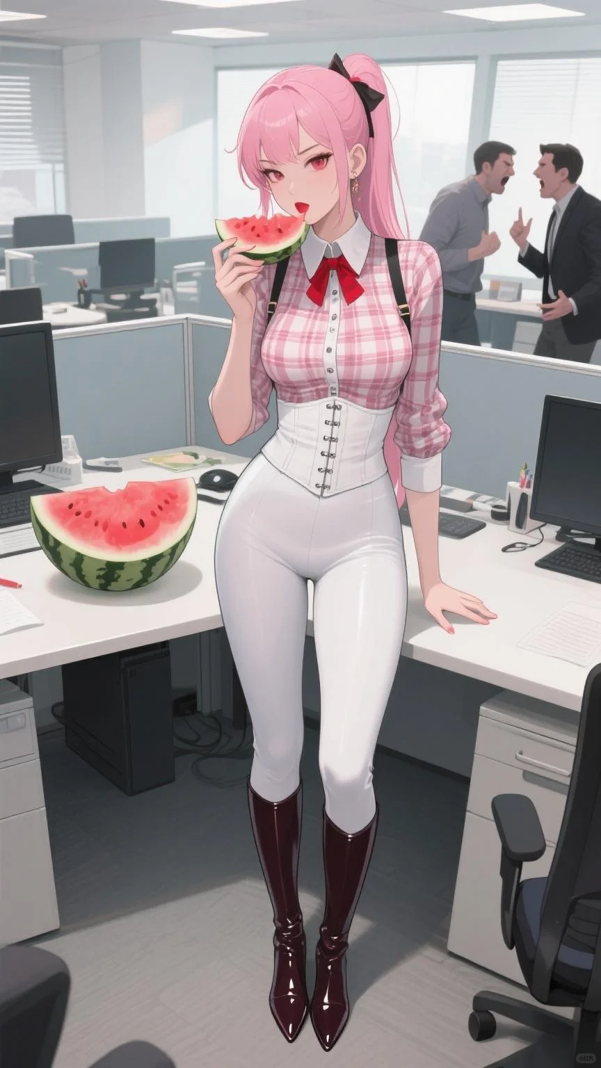 办公室里正在吃瓜的美女小姐姐