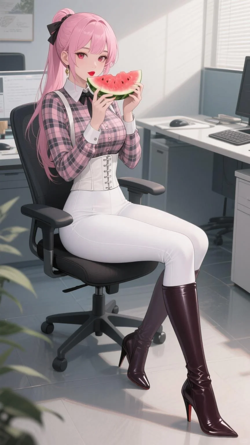 办公室里正在吃瓜的美女小姐姐