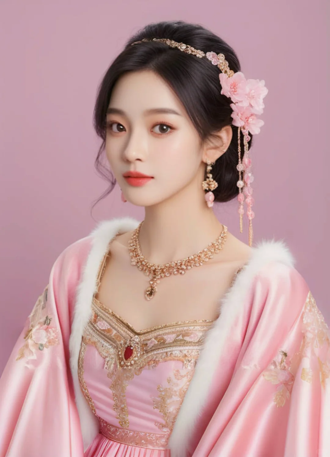 AI美女粉色礼服
