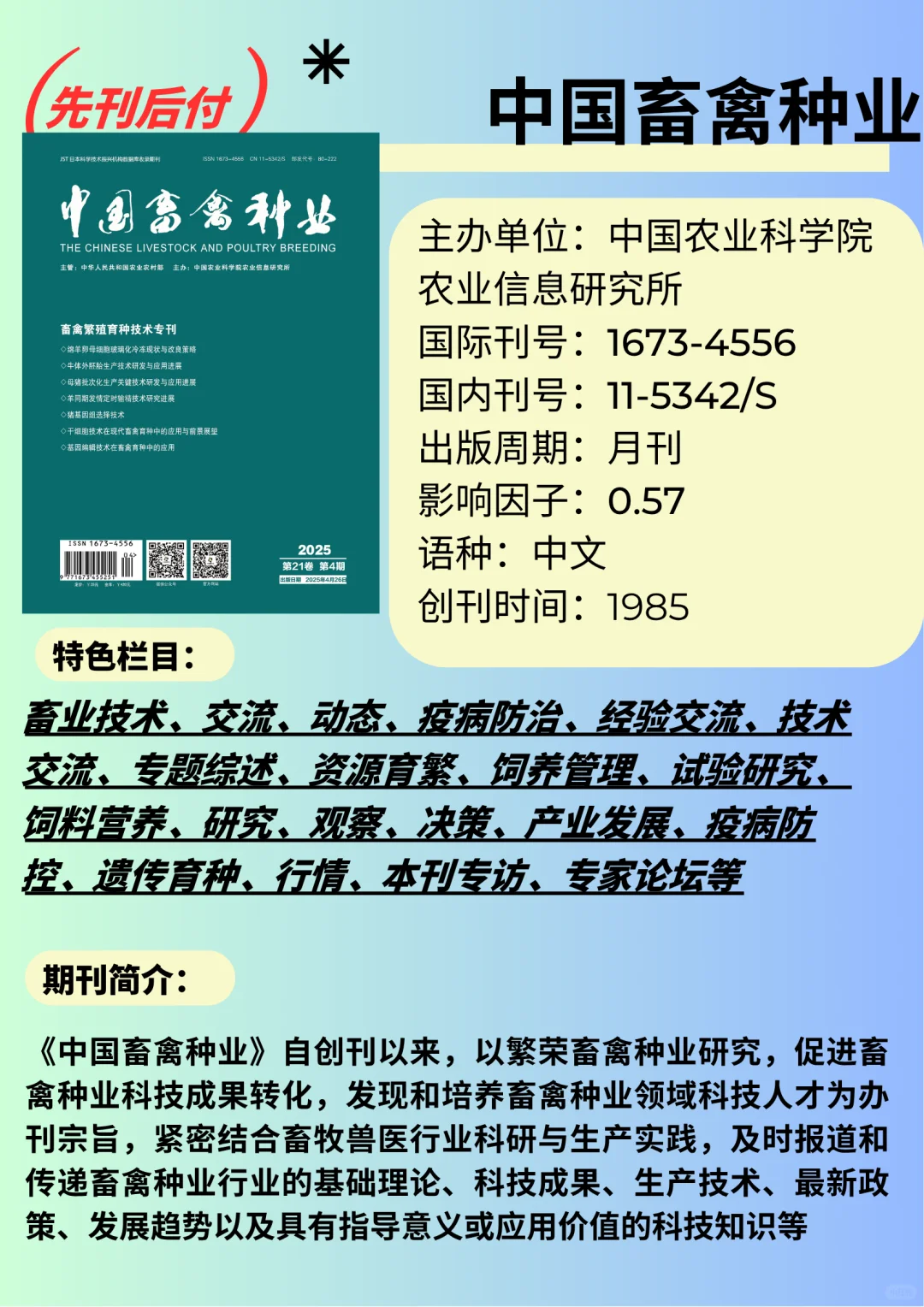 畜牧人看过来!农科院信息所主办的老牌期刊