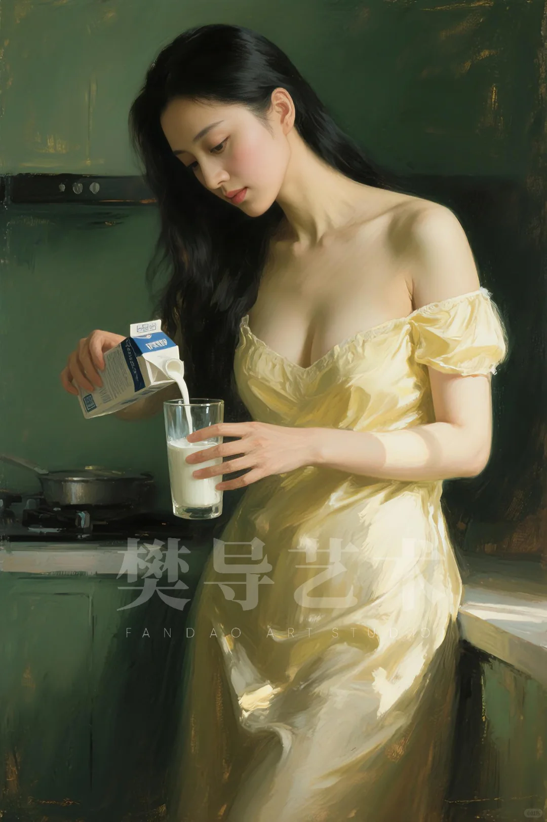 AI油画习作《倒牛奶的女主人》,致敬维米尔