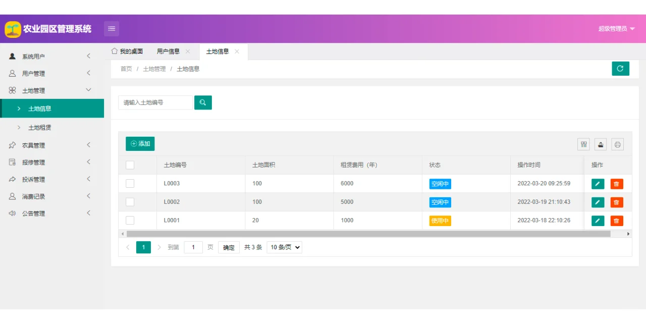【原创】springboot mysql农业园区管理系统
