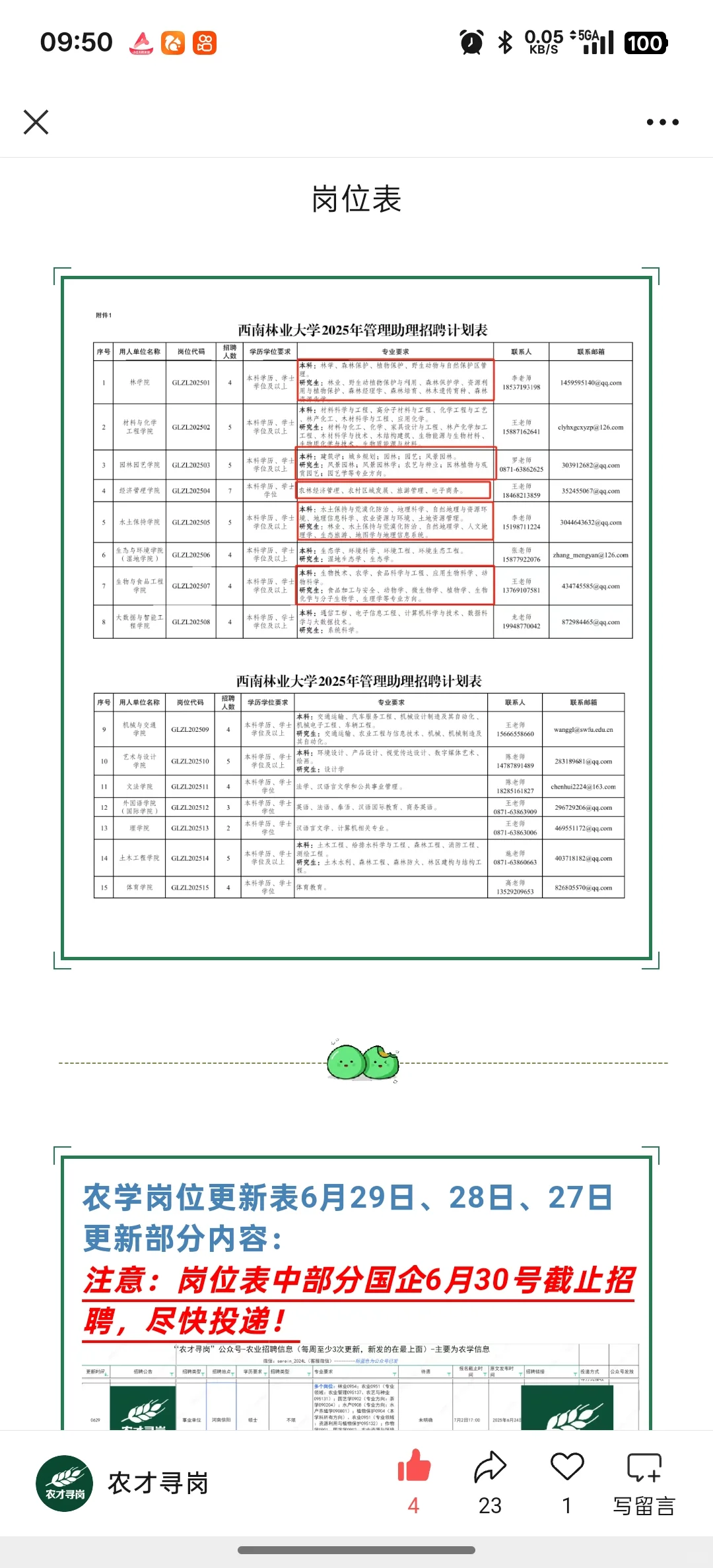 农学招聘｜西南林业大学管理助理招聘