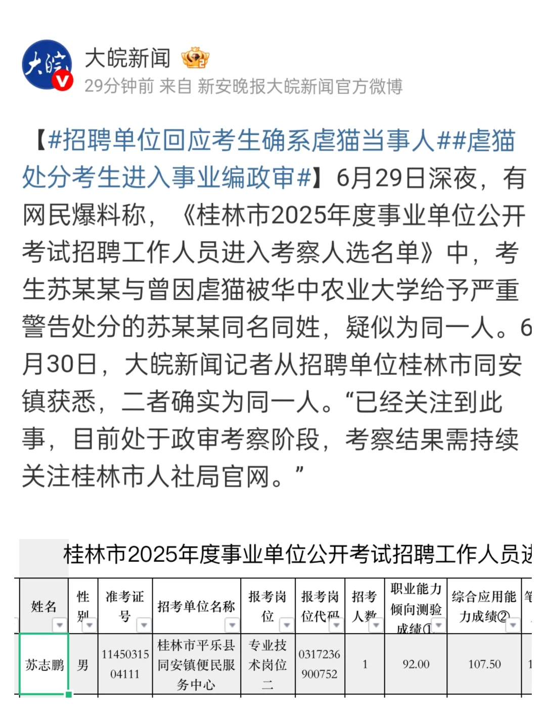 最新：已取消苏某某招聘资格（见末图）
