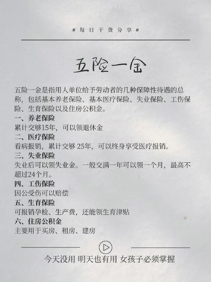 打工族要知道的五险一金！