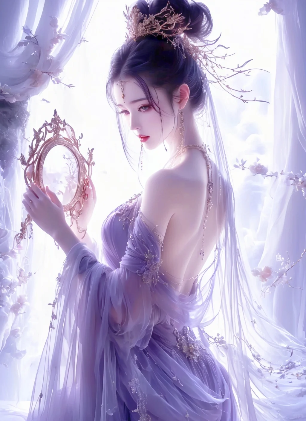 古风美人AI绘出梦幻古韵美女,细节之美