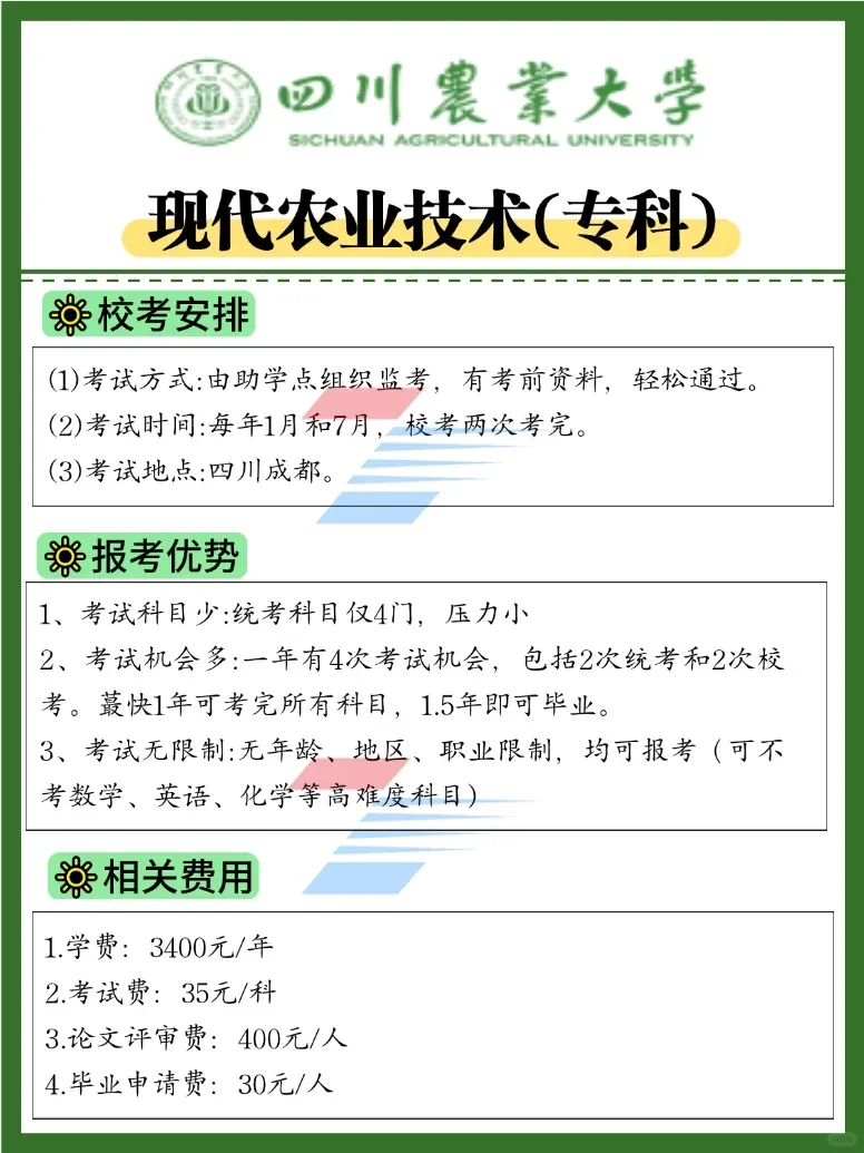 四川农业大学小自考--现代农业技术(专科)