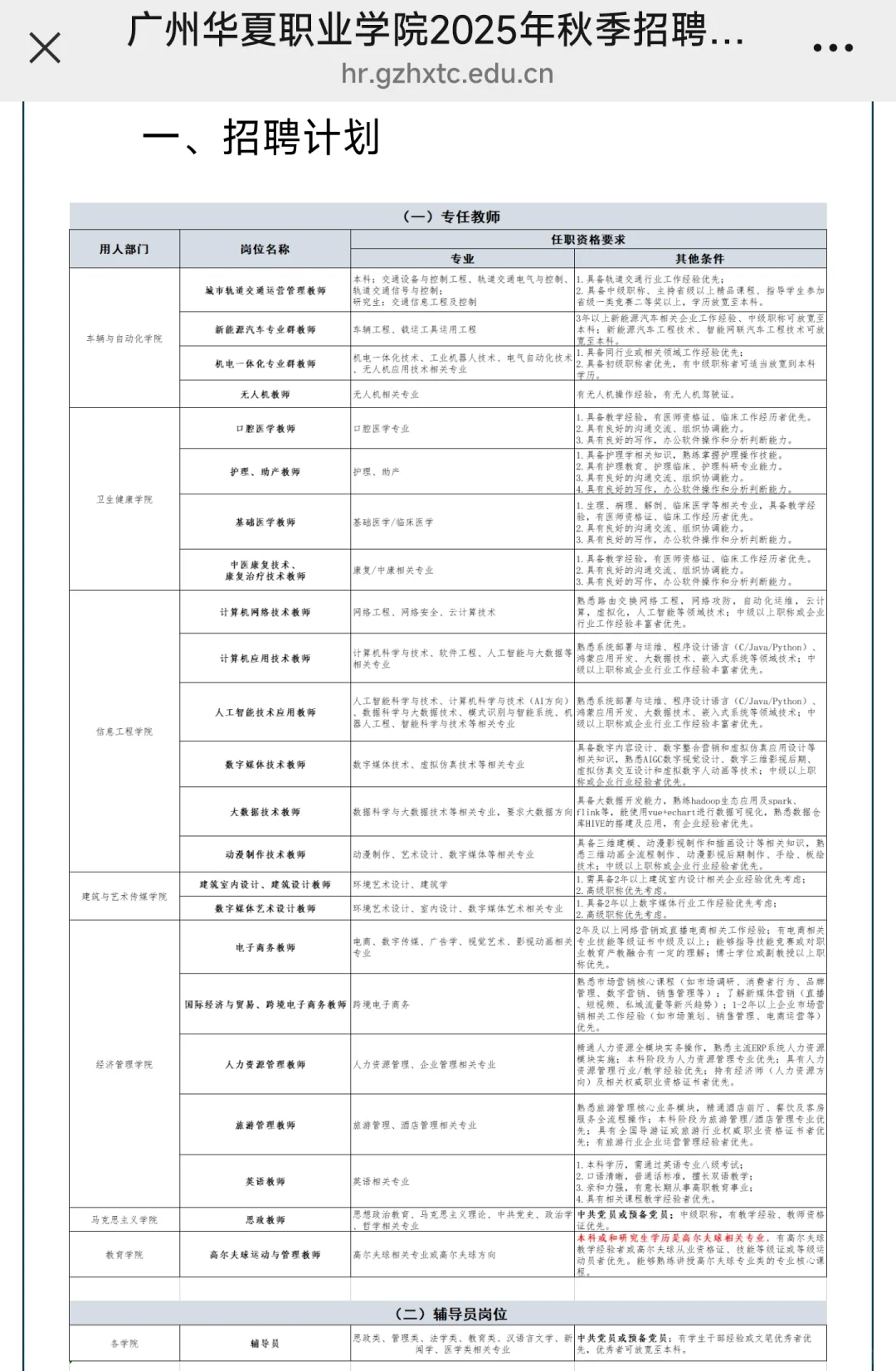 广州华夏职业学院2025年秋季招聘公告