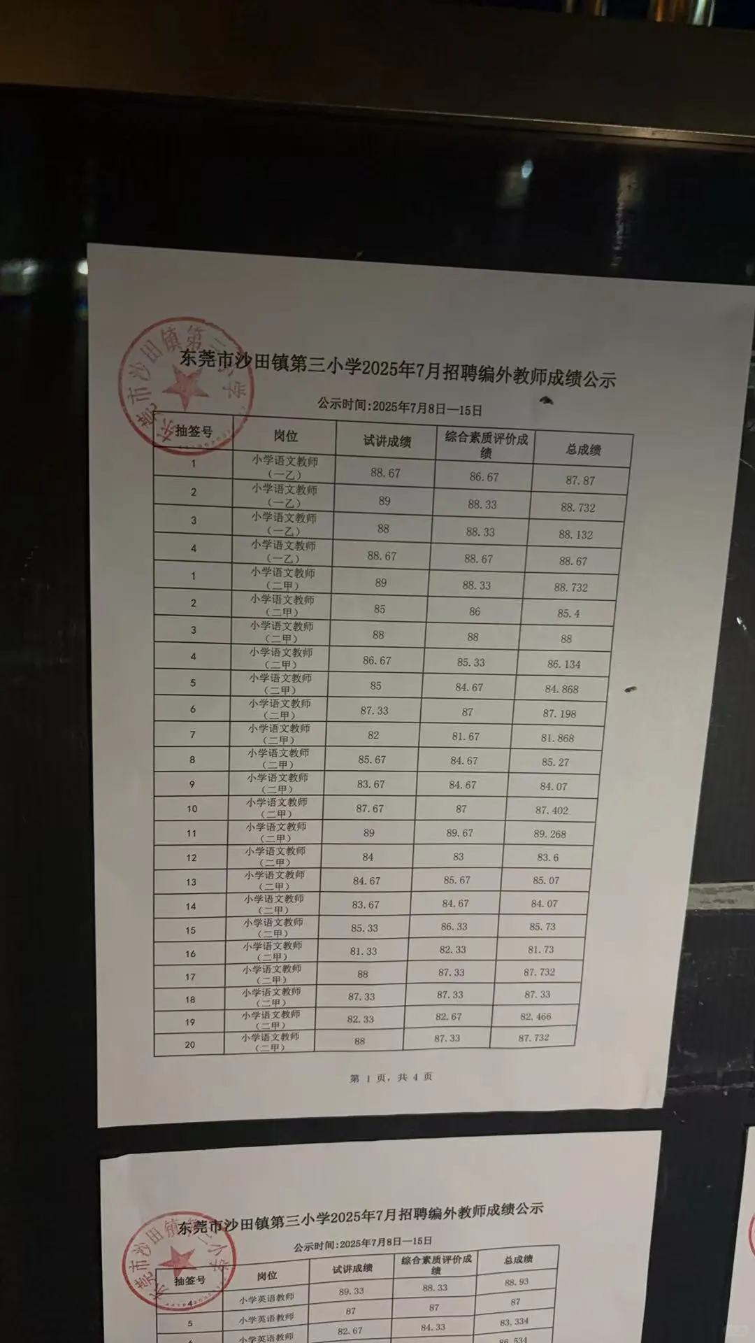 沙田三小7.8临聘教师招聘公示