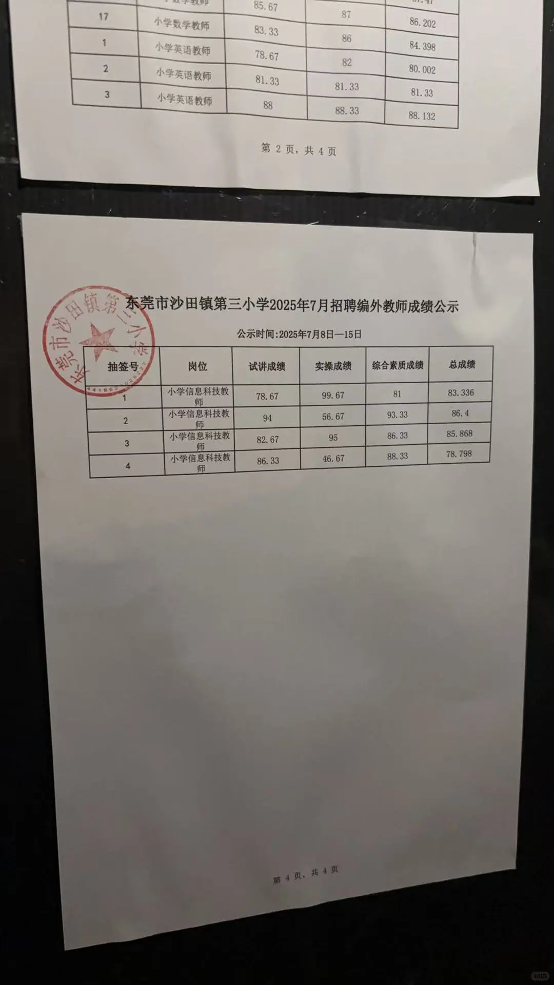 沙田三小7.8临聘教师招聘公示