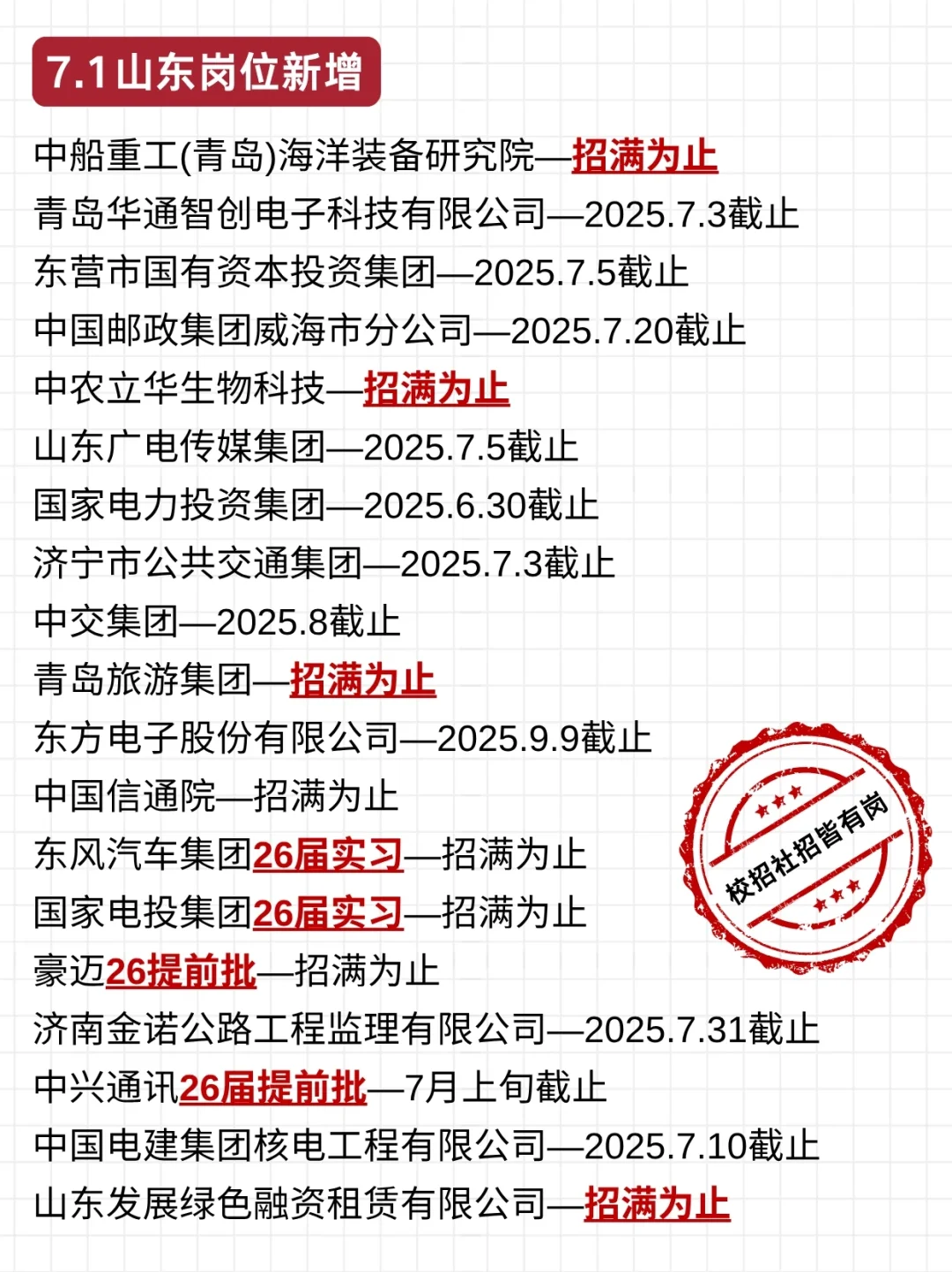 7.1山东校招社招岗位又爆了