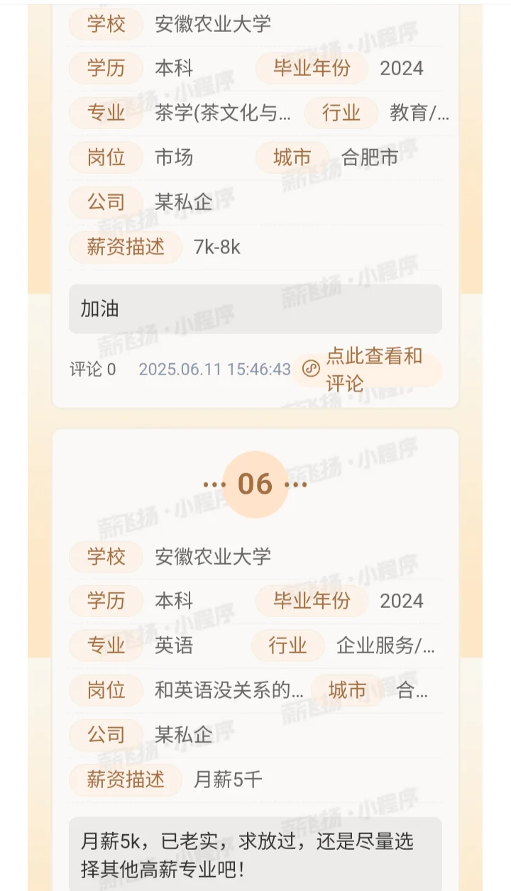 安农大毕业生薪酬爆料第1期来啦!