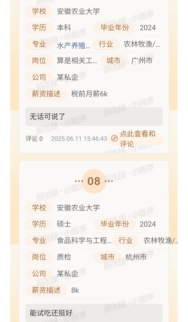 安农大毕业生薪酬爆料第1期来啦!