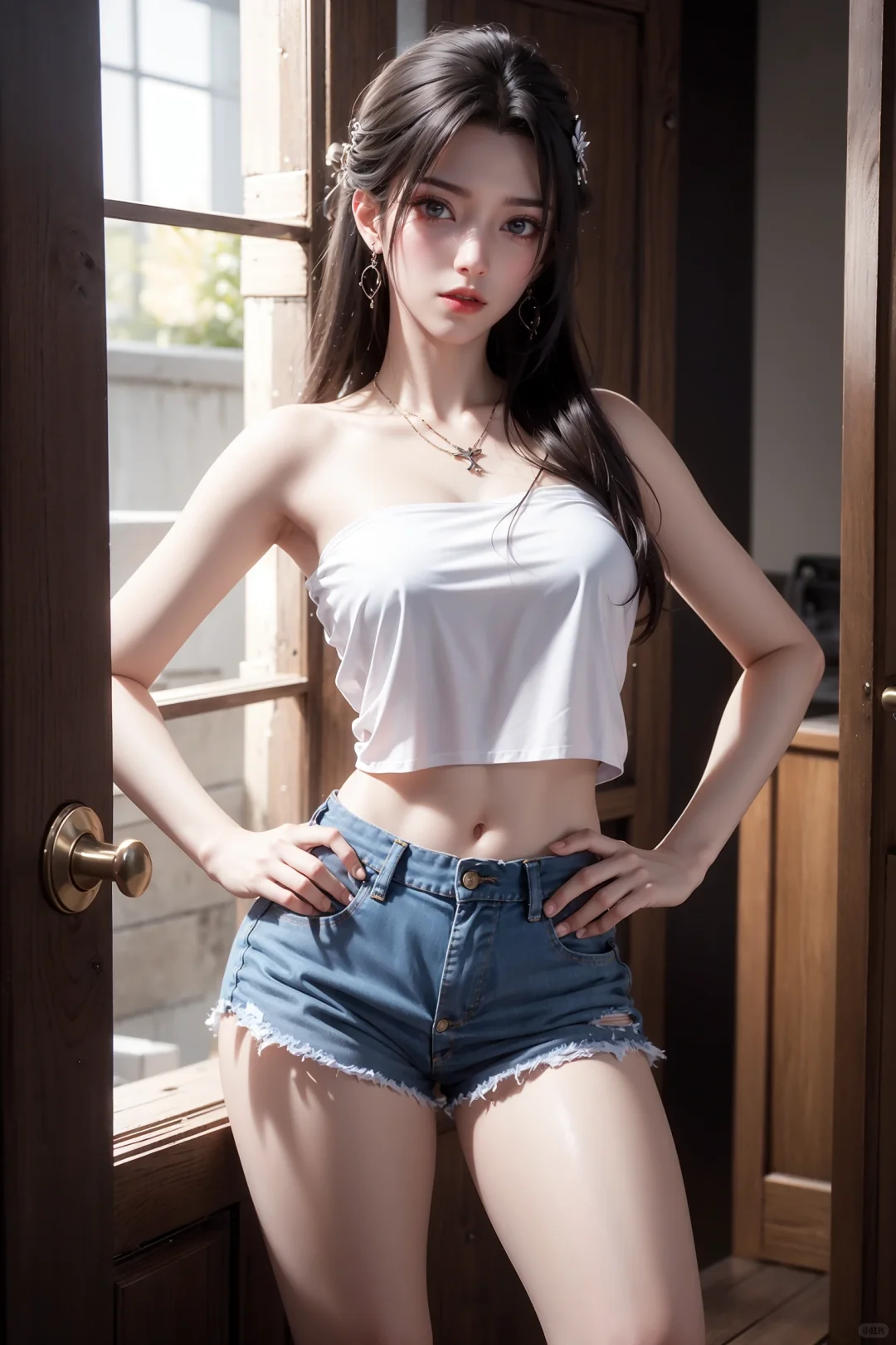 清漪，一位身着性感上衣的妙龄女孩