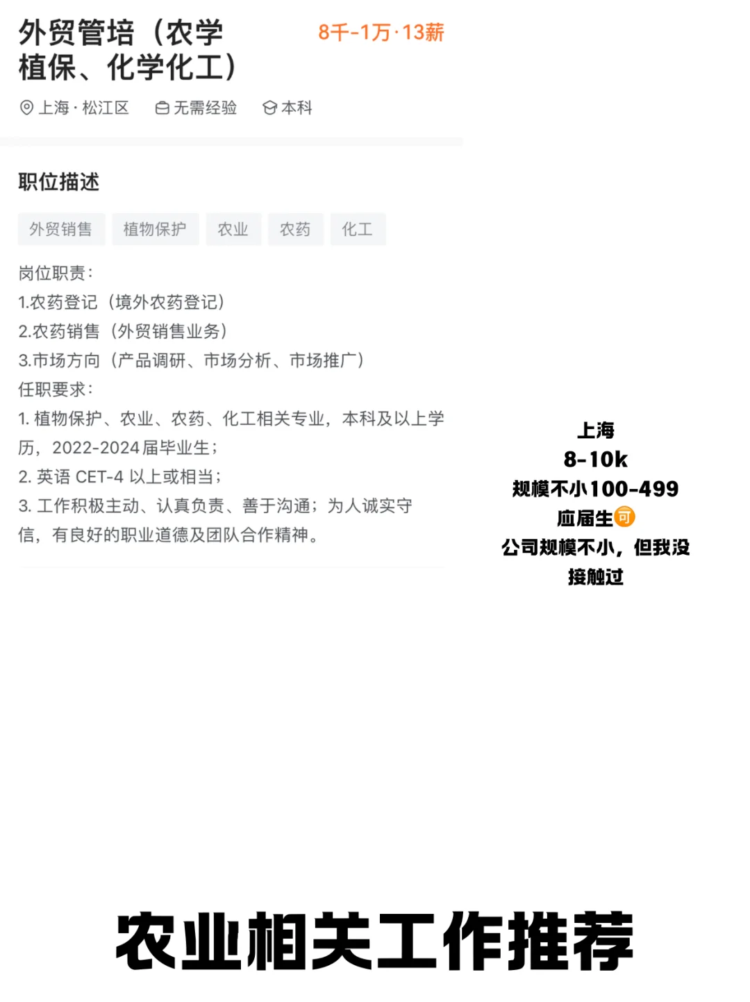 (必看)给农学类学弟学妹的工作推荐Plog.3