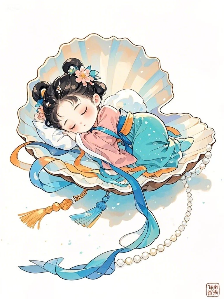 熟睡的古风珍珠女孩～Ai绘画第14幅