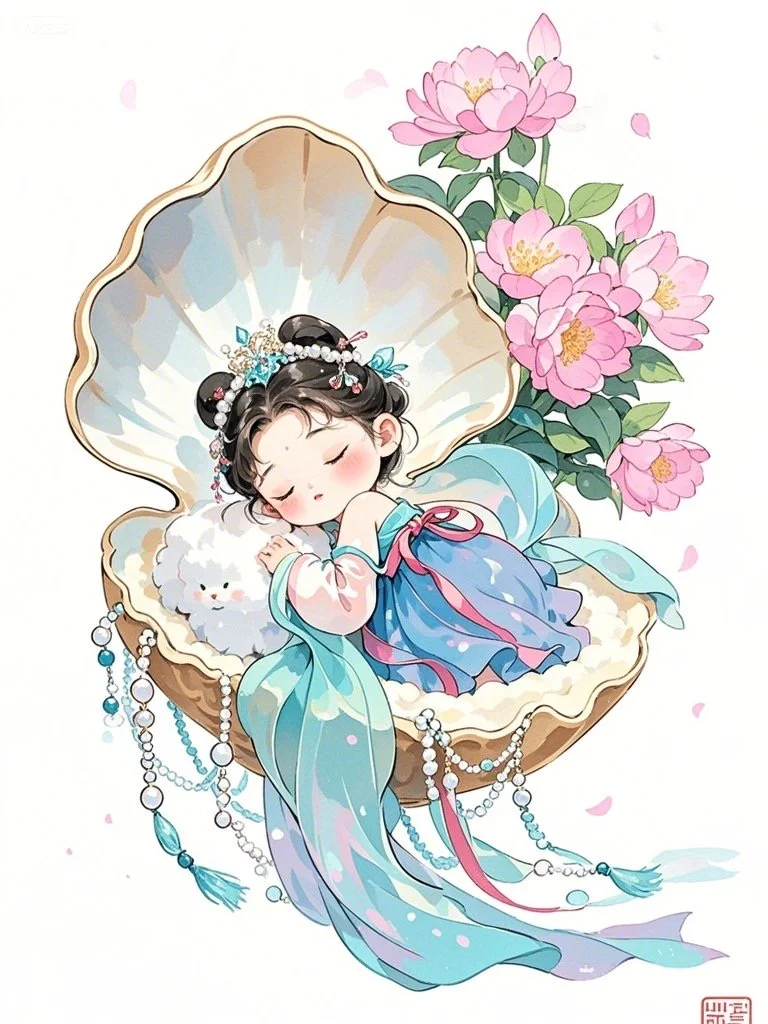 熟睡的古风珍珠女孩～Ai绘画第14幅