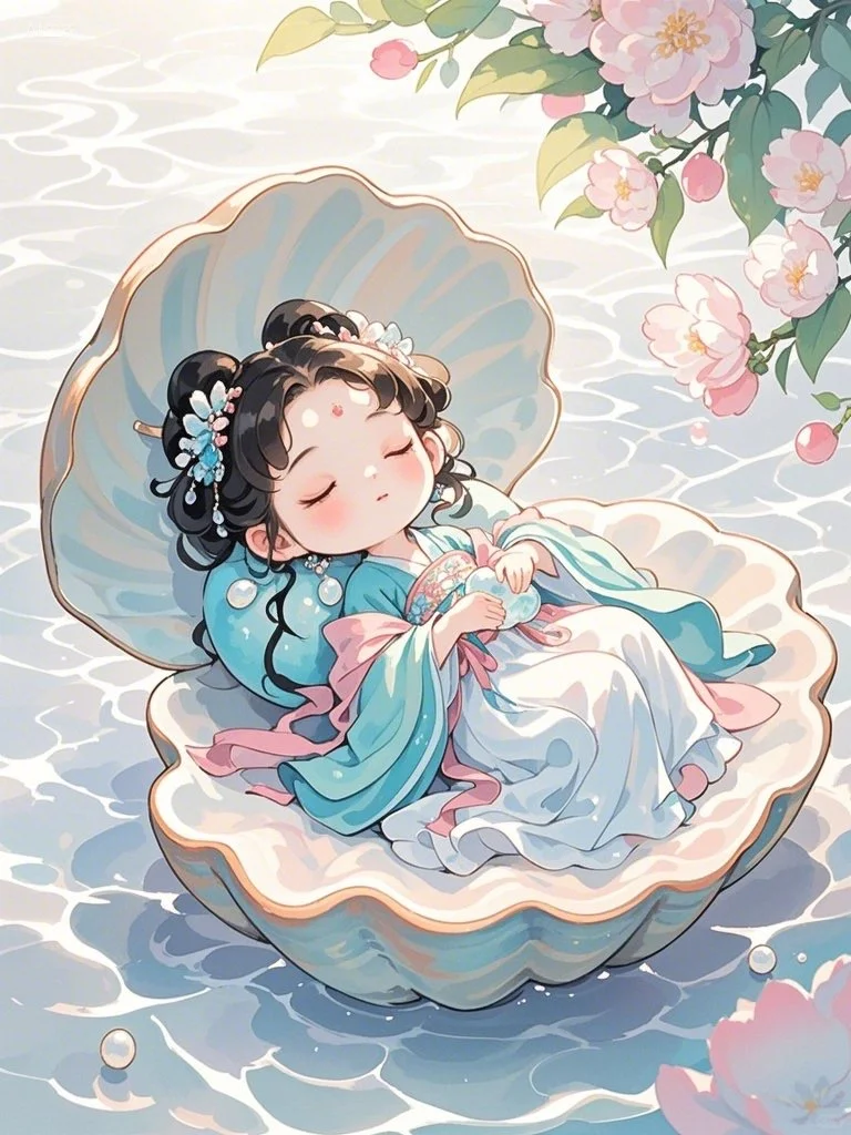 熟睡的古风珍珠女孩～Ai绘画第14幅