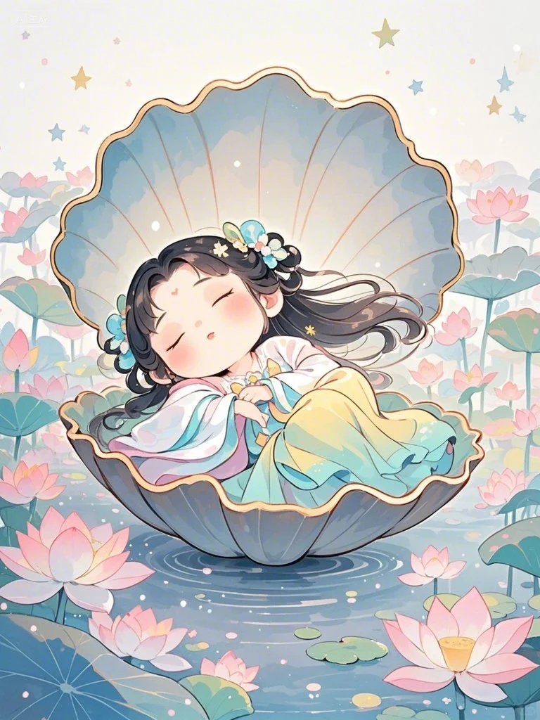 熟睡的古风珍珠女孩～Ai绘画第14幅