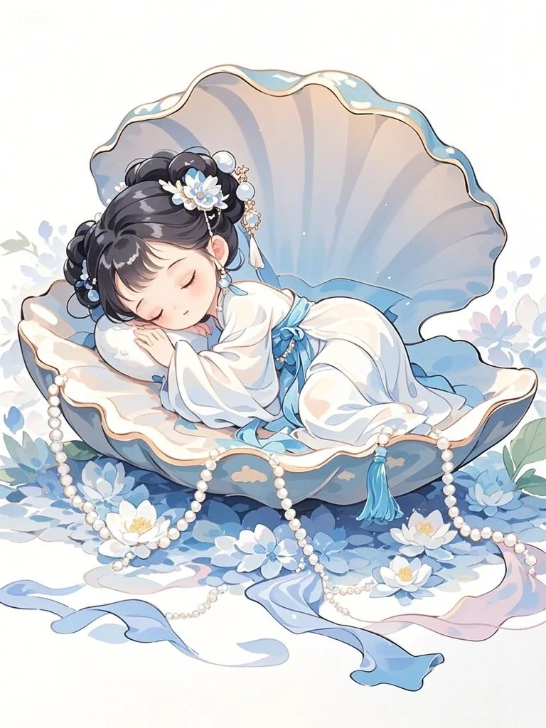 熟睡的古风珍珠女孩～Ai绘画第14幅
