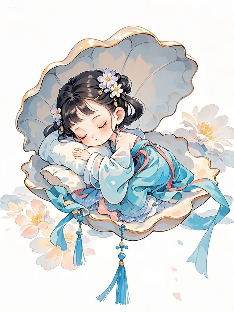 熟睡的古风珍珠女孩～Ai绘画第14幅