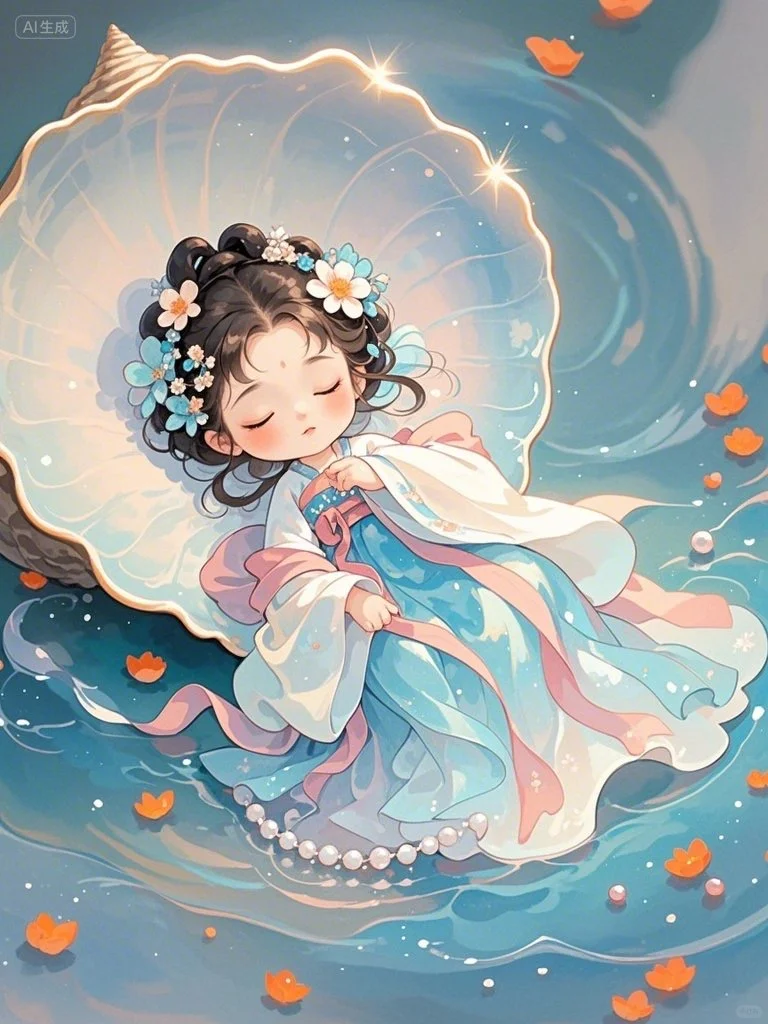 熟睡的古风珍珠女孩～Ai绘画第14幅