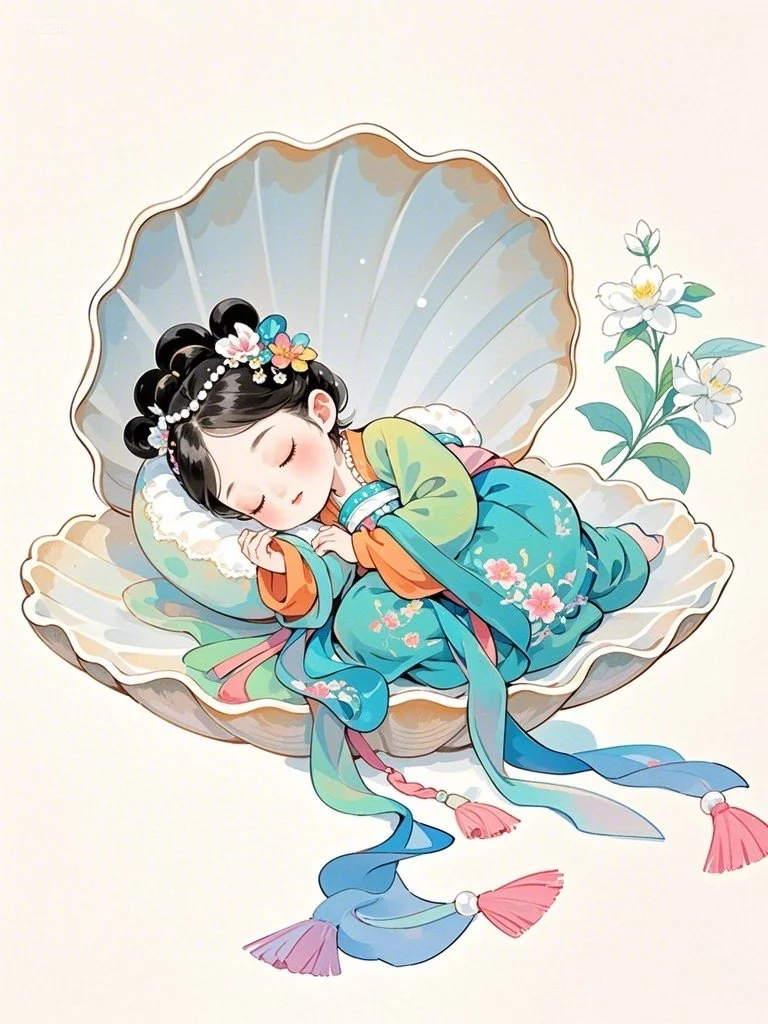 熟睡的古风珍珠女孩～Ai绘画第14幅