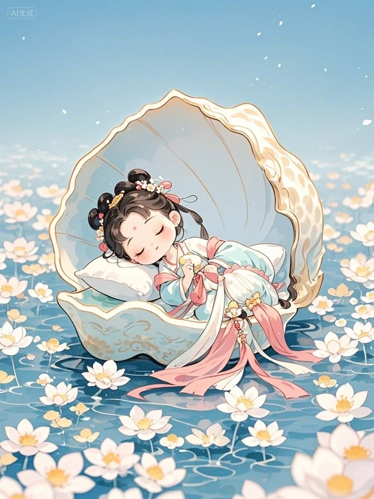 熟睡的古风珍珠女孩～Ai绘画第14幅