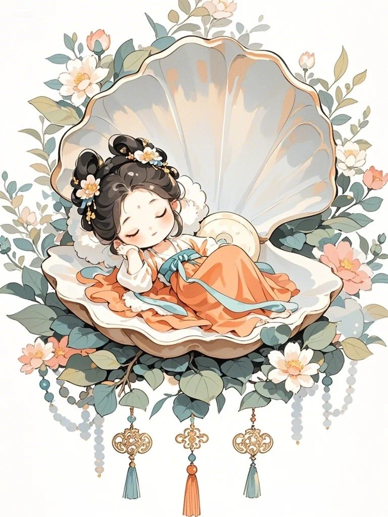 熟睡的古风珍珠女孩～Ai绘画第14幅