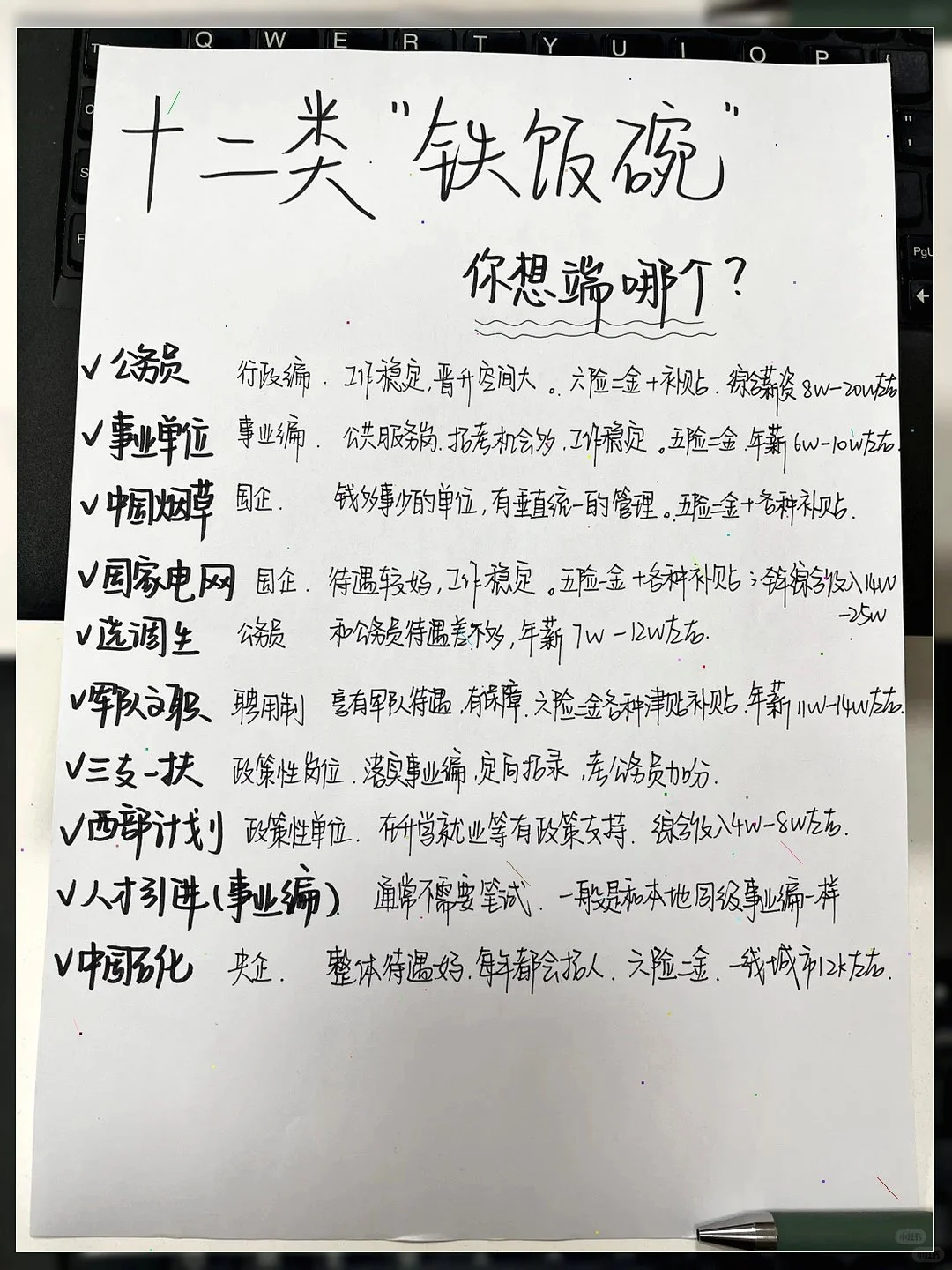 铁饭碗香得很?十二类任你选❓